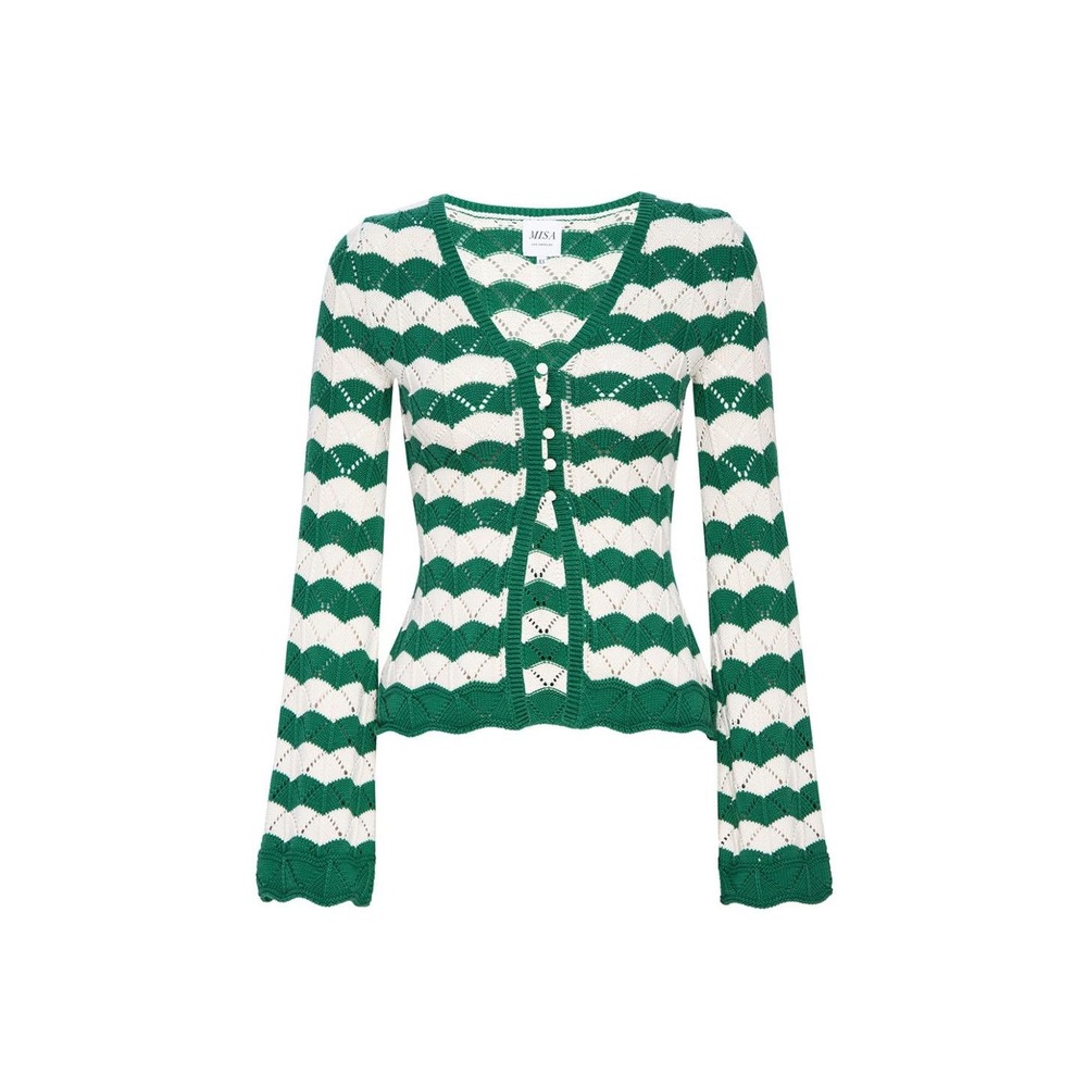 MISA LOS ANGELES Womens Green Cream Chevron Knit Cardigan Sweater Size XL - Picture 2 of 10